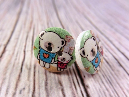 Preview: Bärchen Holz Knopf Ohrstecker Button Teddy bear